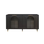 Meuble d'appoint à portes en verre cannelé – Noir, MDF, Style minimaliste