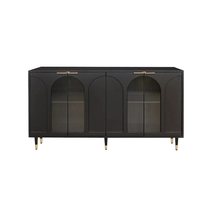 Meuble d'appoint à portes en verre cannelé – Noir, MDF, Style minimaliste