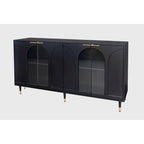 Meuble d'appoint à portes en verre cannelé – Noir, MDF, Style minimaliste