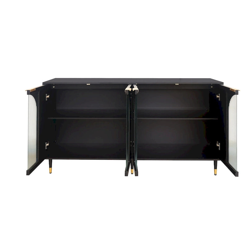 Meuble d'appoint à portes en verre cannelé – Noir, MDF, Style minimaliste