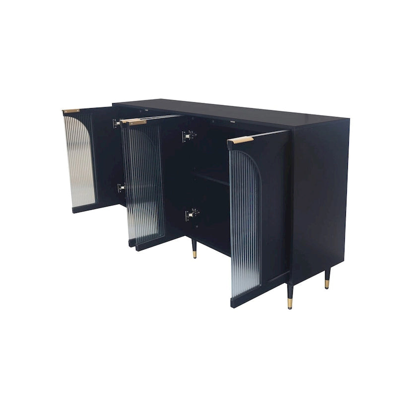 Meuble d'appoint à portes en verre cannelé – Noir, MDF, Style minimaliste