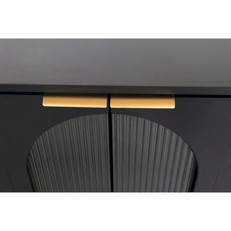 Meuble d'appoint à portes en verre cannelé – Noir, MDF, Style minimaliste