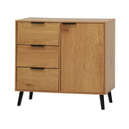 Armoire de rangement avec 3 tiroirs et étagère réglable – Naturel, pieds en bois