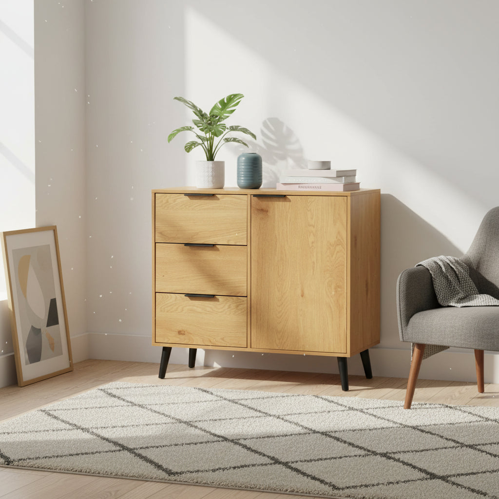 Storage Cabinet with 3 Drawers and Adjustable Shelf - N/A
