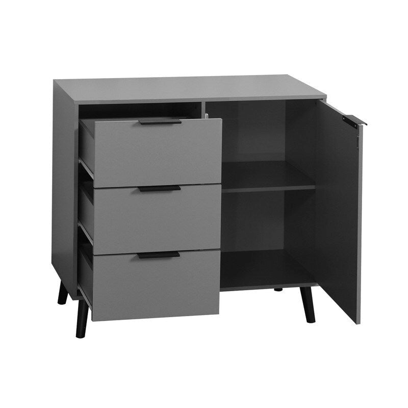 Armoire de rangement avec 3 tiroirs et étagère réglable – Naturel, pieds en bois