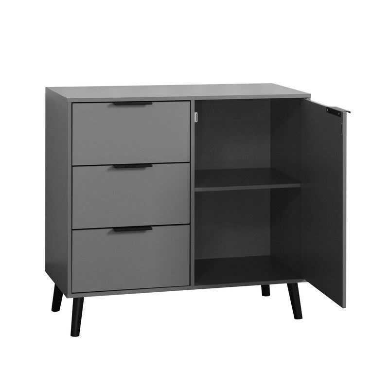Armoire de rangement avec 3 tiroirs et étagère réglable – Naturel, pieds en bois