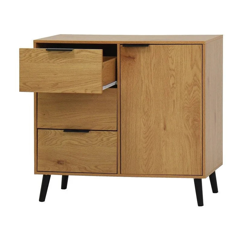 Armoire de rangement avec 3 tiroirs et étagère réglable – Naturel, pieds en bois