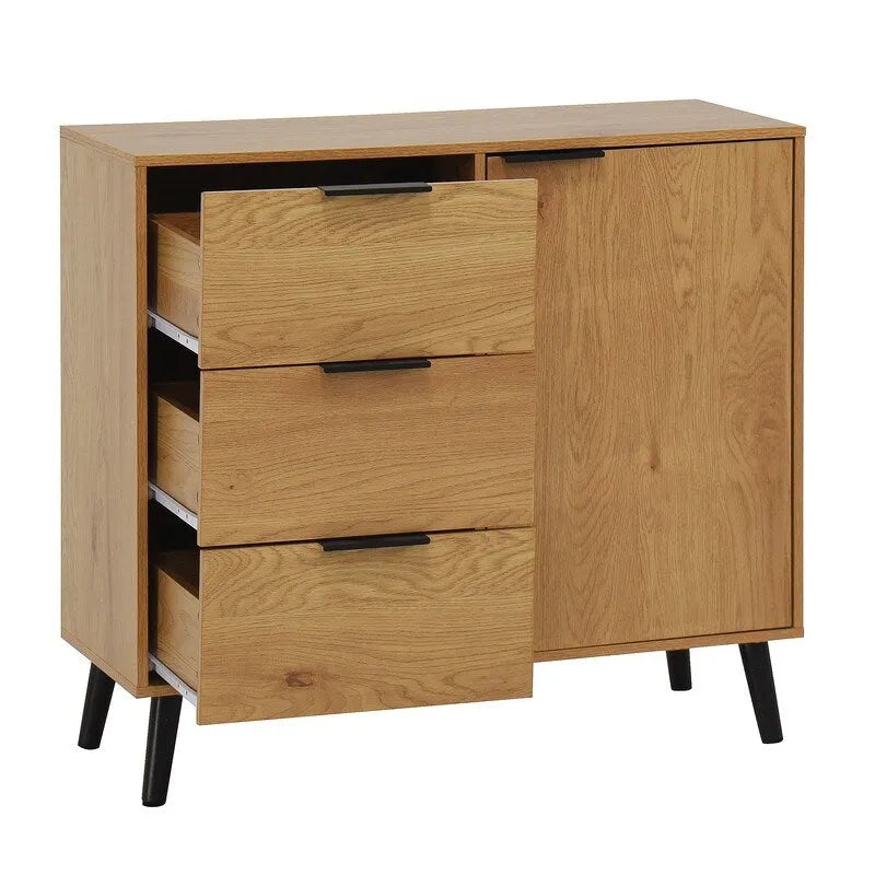 Armoire de rangement avec 3 tiroirs et étagère réglable – Naturel, pieds en bois