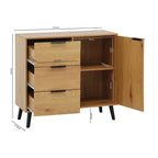 Armoire de rangement avec 3 tiroirs et étagère réglable – Naturel, pieds en bois