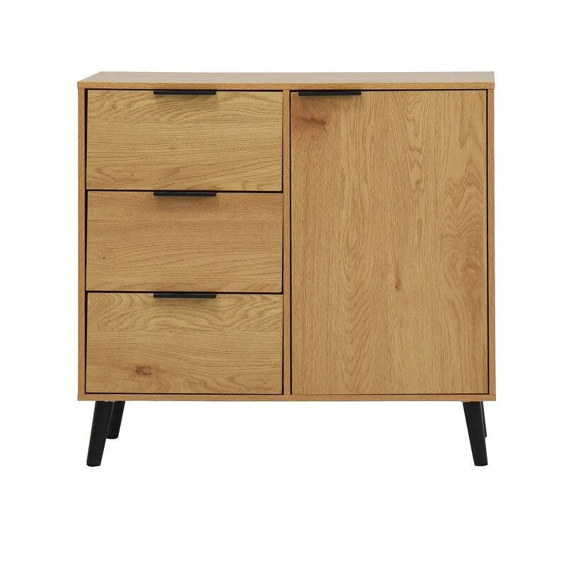Armoire de rangement avec 3 tiroirs et étagère réglable – Naturel, pieds en bois
