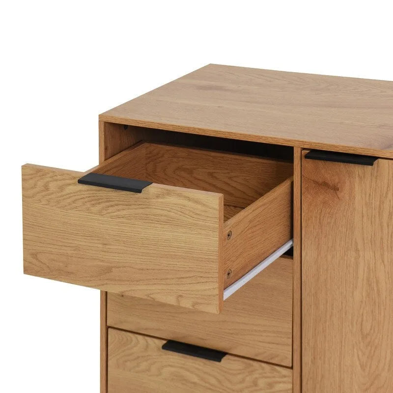 Armoire de rangement avec 3 tiroirs et étagère réglable – Naturel, pieds en bois