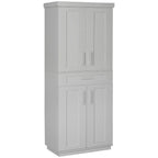 Armoire de cuisine haute avec 2 portes, tiroir et étagères réglables – Taupe, Panneau de particules, Anti-basculement, 183 cm de hauteur