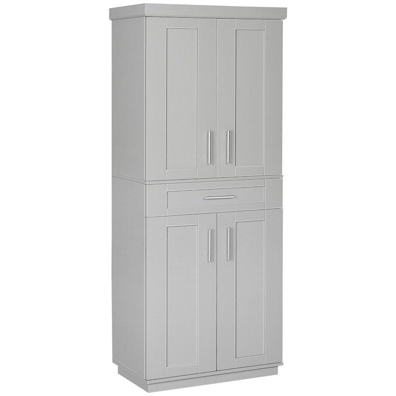 Armoire de cuisine haute avec 2 portes, tiroir et étagères réglables – Taupe, Panneau de particules, Anti-basculement, 183 cm de hauteur