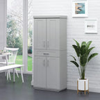 Armoire de cuisine haute avec 2 portes, tiroir et étagères réglables – Taupe, Panneau de particules, Anti-basculement, 183 cm de hauteur