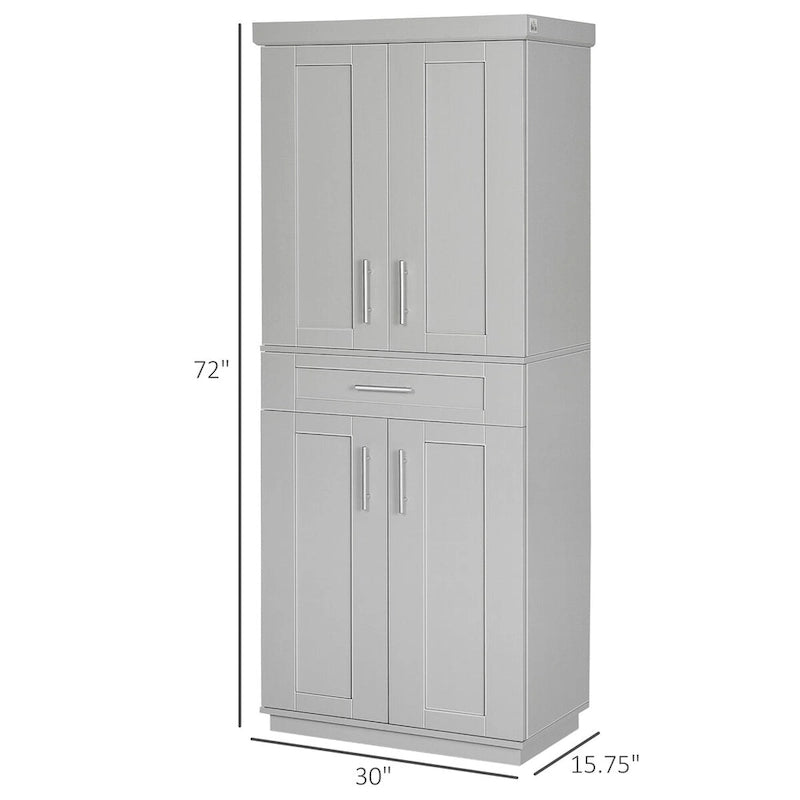 Armoire de cuisine haute avec 2 portes, tiroir et étagères réglables – Taupe, Panneau de particules, Anti-basculement, 183 cm de hauteur