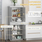 Armoire de cuisine haute avec 2 portes, tiroir et étagères réglables – Taupe, Panneau de particules, Anti-basculement, 183 cm de hauteur