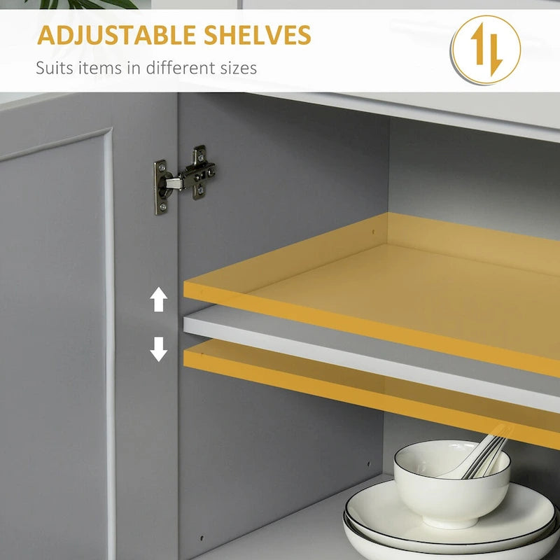 Armoire de cuisine haute avec 2 portes, tiroir et étagères réglables – Taupe, Panneau de particules, Anti-basculement, 183 cm de hauteur