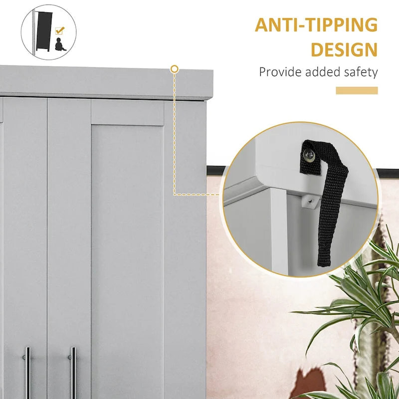 Armoire de cuisine haute avec 2 portes, tiroir et étagères réglables – Taupe, Panneau de particules, Anti-basculement, 183 cm de hauteur