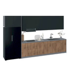 Ensemble de Meubles de Cuisine Modulaires avec Portes à Fermeture Douce et Tiroirs Coulissants – Noir / Blanc / Argent / Beige, Panneaux de Particules