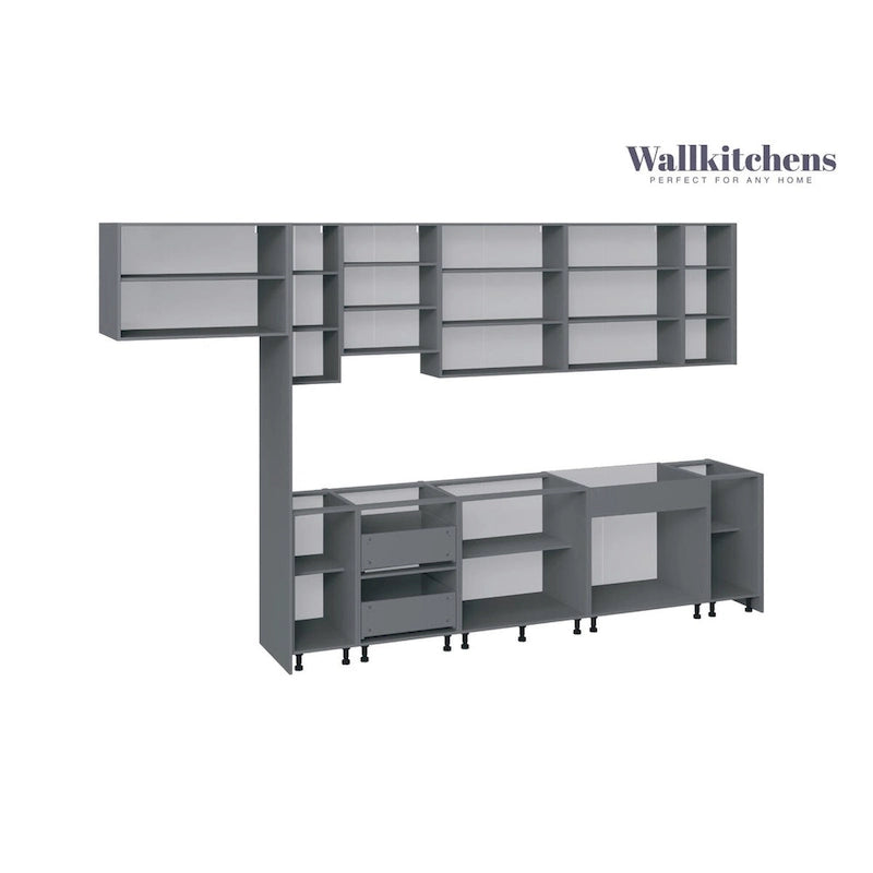 Ensemble de Meubles de Cuisine Modulaires avec Portes à Fermeture Douce et Tiroirs Coulissants – Noir / Blanc / Argent / Beige, Panneaux de Particules