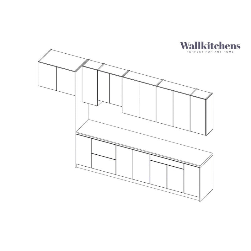 Ensemble de Meubles de Cuisine Modulaires avec Portes à Fermeture Douce et Tiroirs Coulissants – Noir / Blanc / Argent / Beige, Panneaux de Particules