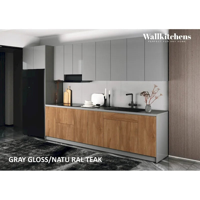 Ensemble de Meubles de Cuisine Modulaires avec Portes à Fermeture Douce et Tiroirs Coulissants – Noir / Blanc / Argent / Beige, Panneaux de Particules