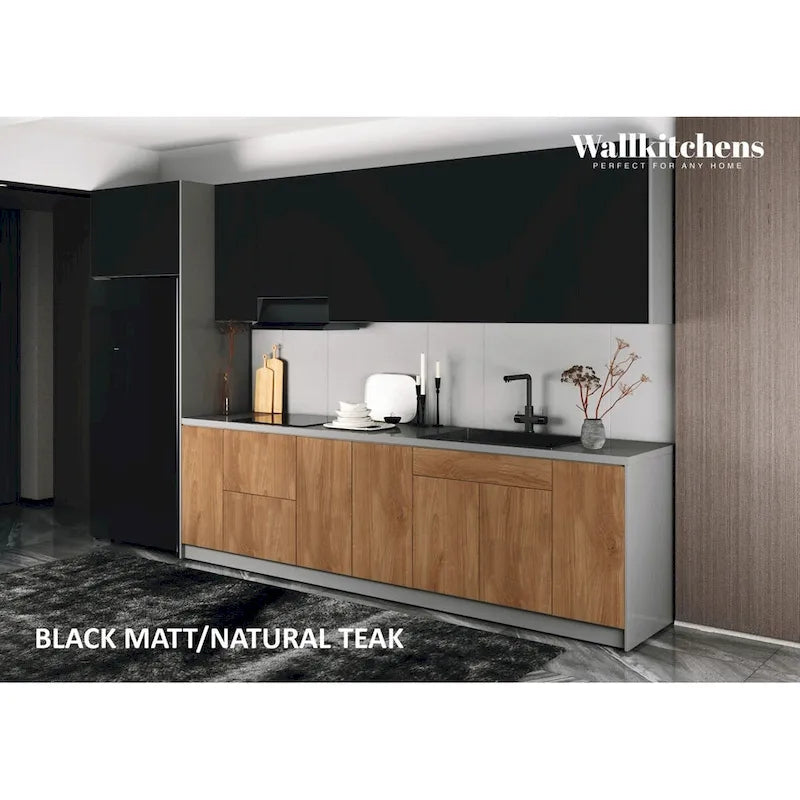 Ensemble de Meubles de Cuisine Modulaires avec Portes à Fermeture Douce et Tiroirs Coulissants – Noir / Blanc / Argent / Beige, Panneaux de Particules