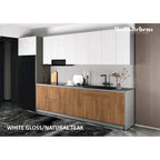 Ensemble de Meubles de Cuisine Modulaires avec Portes à Fermeture Douce et Tiroirs Coulissants – Noir / Blanc / Argent / Beige, Panneaux de Particules