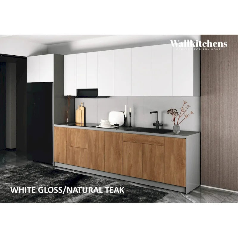 Ensemble de Meubles de Cuisine Modulaires avec Portes à Fermeture Douce et Tiroirs Coulissants – Noir / Blanc / Argent / Beige, Panneaux de Particules