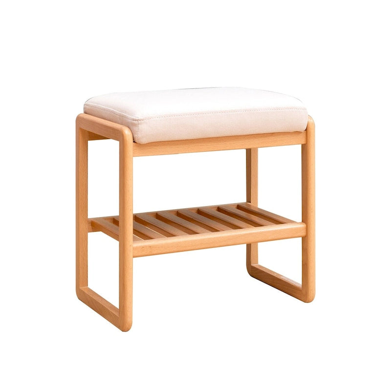 Banc à chaussures en bois avec étagère de rangement – Bois naturel, 1 place assise