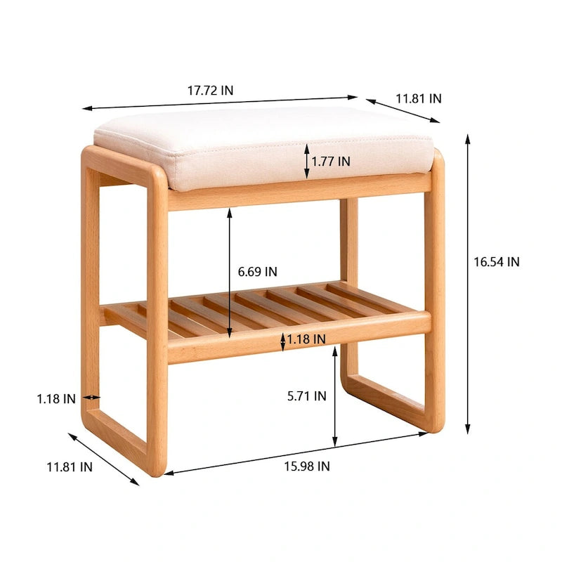 Banc à chaussures en bois avec étagère de rangement – Bois naturel, 1 place assise