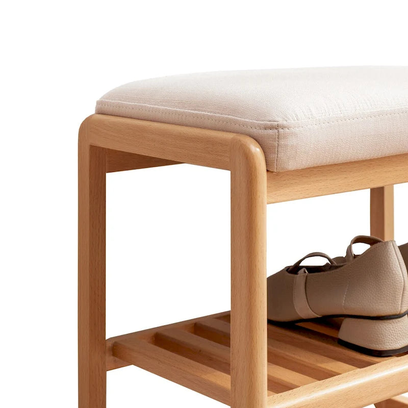 Banc à chaussures en bois avec étagère de rangement – Bois naturel, 1 place assise