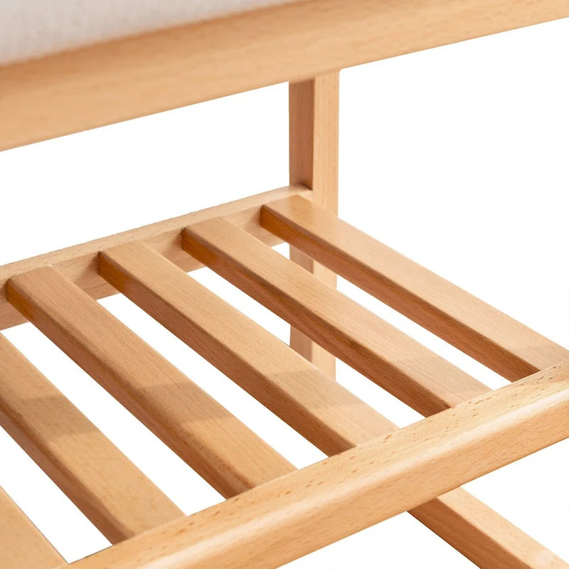 Banc à chaussures en bois avec étagère de rangement – Bois naturel, 1 place assise