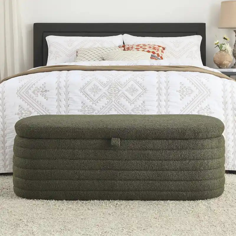 Banc ottoman de rangement capitonné – Noir / Ivoire / Vert / Gris / Rose / Orange, 1 place