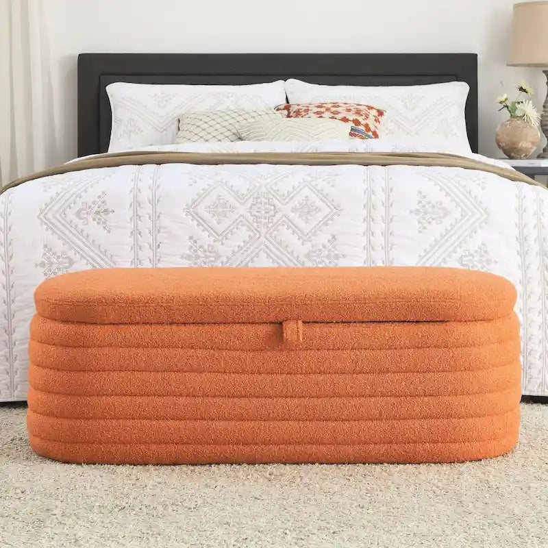 Banc ottoman de rangement capitonné – Noir / Ivoire / Vert / Gris / Rose / Orange, 1 place