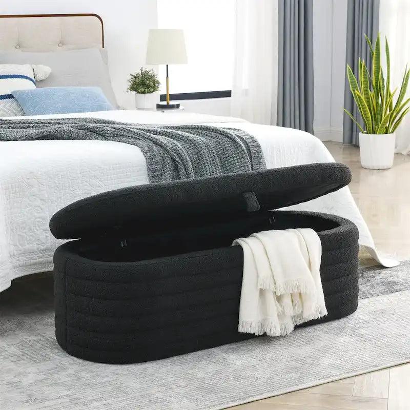 Banc ottoman de rangement capitonné – Noir / Ivoire / Vert / Gris / Rose / Orange, 1 place