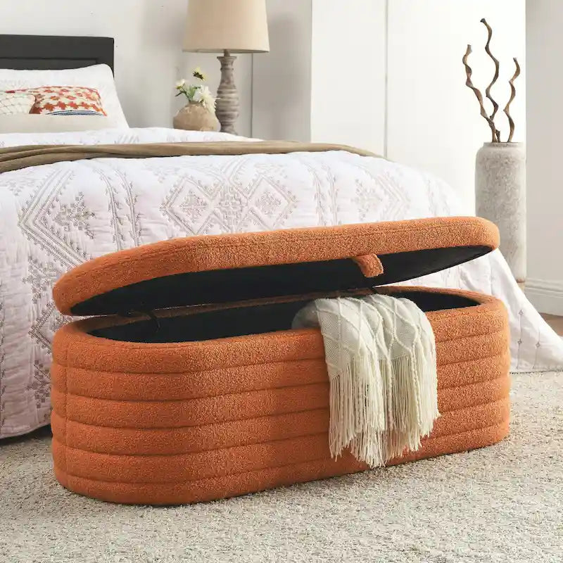 Banc ottoman de rangement capitonné – Noir / Ivoire / Vert / Gris / Rose / Orange, 1 place