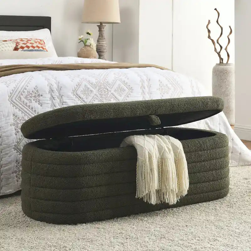 Banc ottoman de rangement capitonné – Noir / Ivoire / Vert / Gris / Rose / Orange, 1 place
