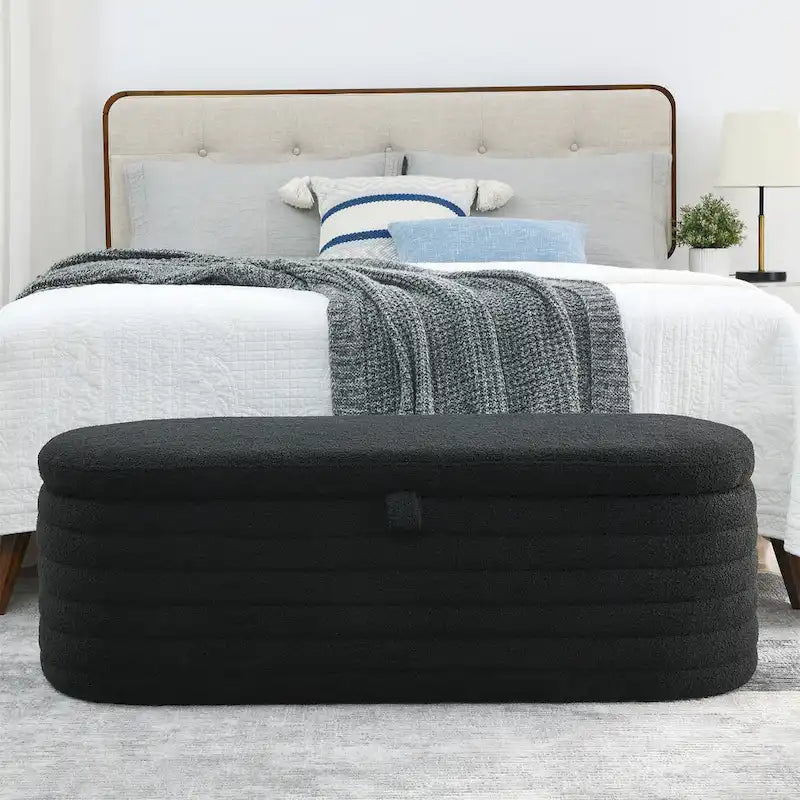 Banc ottoman de rangement capitonné – Noir / Ivoire / Vert / Gris / Rose / Orange, 1 place