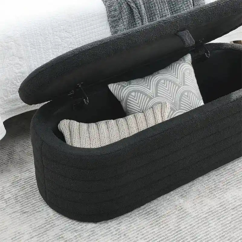 Banc ottoman de rangement capitonné – Noir / Ivoire / Vert / Gris / Rose / Orange, 1 place