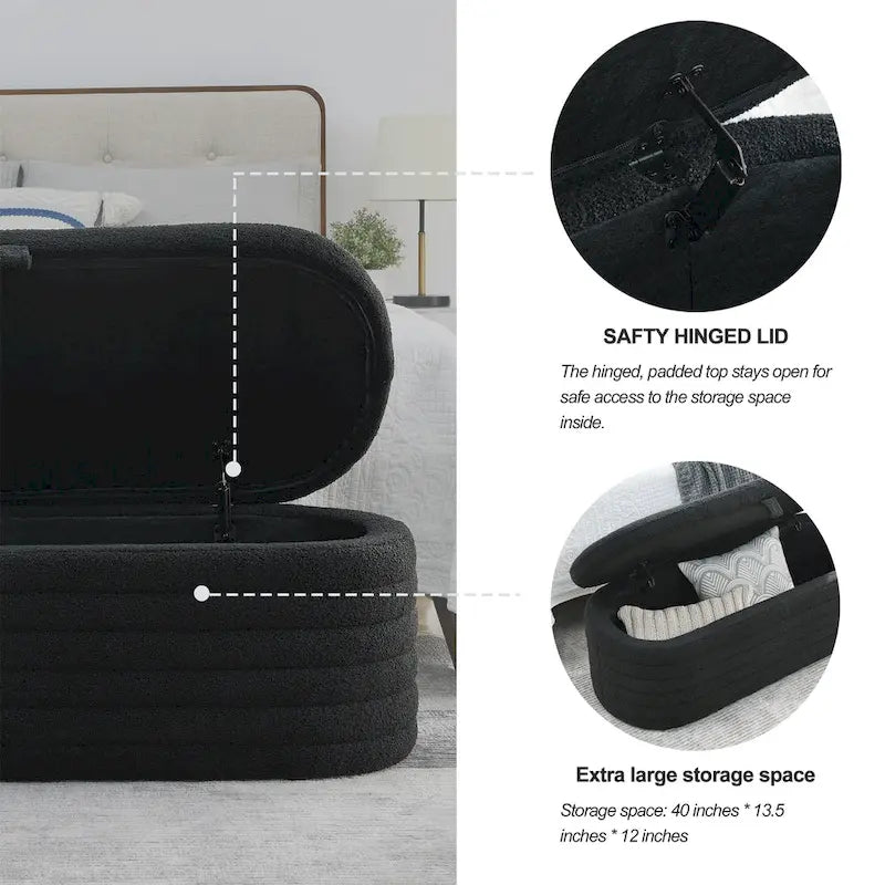 Banc ottoman de rangement capitonné – Noir / Ivoire / Vert / Gris / Rose / Orange, 1 place