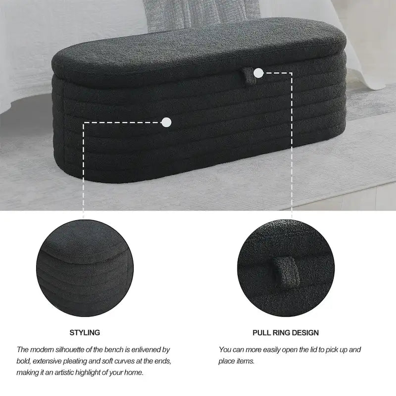 Banc ottoman de rangement capitonné – Noir / Ivoire / Vert / Gris / Rose / Orange, 1 place