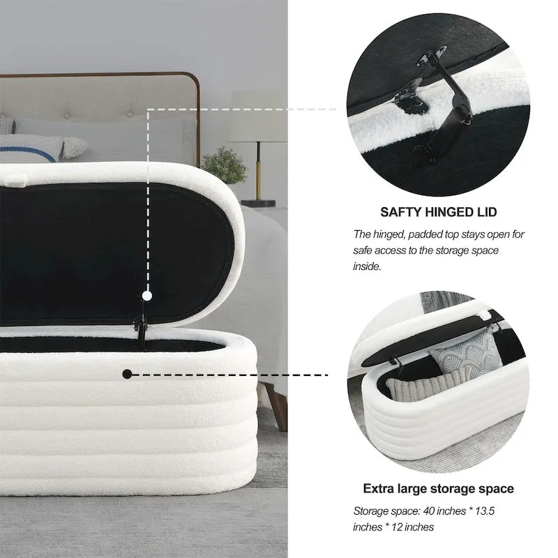 Banc ottoman de rangement capitonné – Noir / Ivoire / Vert / Gris / Rose / Orange, 1 place
