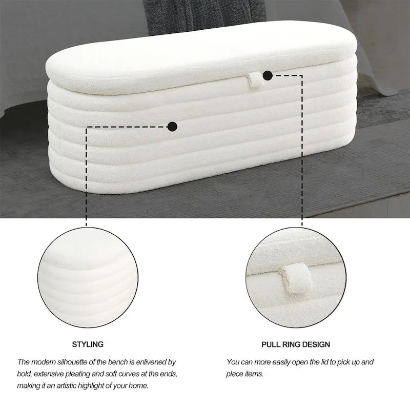 Banc ottoman de rangement capitonné – Noir / Ivoire / Vert / Gris / Rose / Orange, 1 place