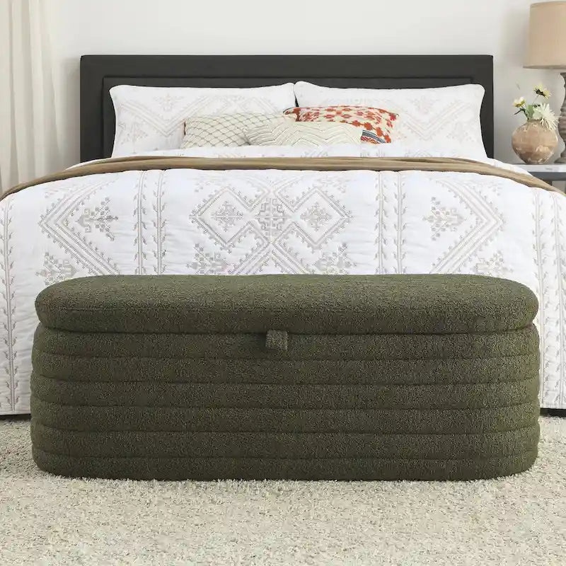 Banc ottoman de rangement capitonné – Noir / Ivoire / Vert / Gris / Rose / Orange, 1 place