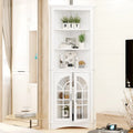 Meuble de Rangement d'Angle 5 Niveaux avec Porte et Étagères Réglables – Blanc, MDF, Verre Antique, 160,8 cm de Hauteur