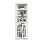 Meuble de Rangement d'Angle 5 Niveaux avec Porte et Étagères Réglables – Blanc, MDF, Verre Antique, 160,8 cm de Hauteur