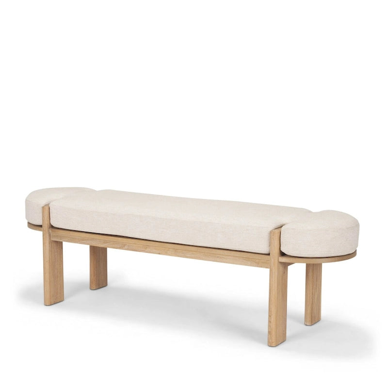 Banc en bois d'orme massif avec coussin en tissu – Avoine/Marron clair, 1 place