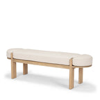 Banc en bois d'orme massif avec coussin en tissu – Avoine/Marron clair, 1 place