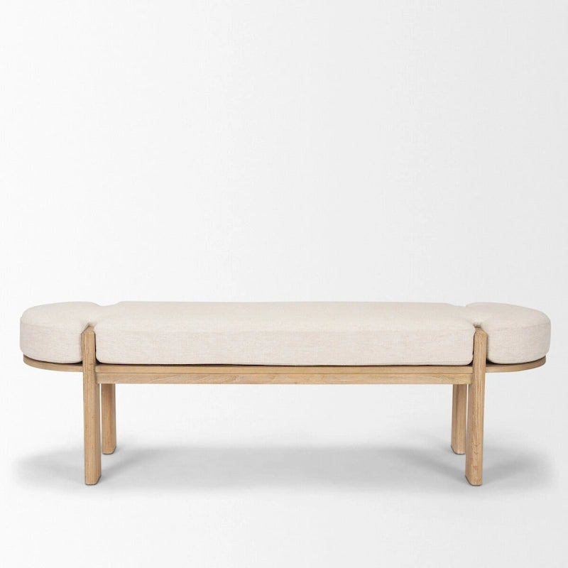 Banc en bois d'orme massif avec coussin en tissu – Avoine/Marron clair, 1 place